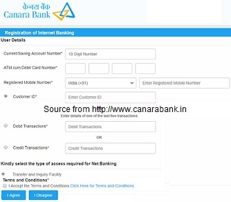 Canara Bank Netbanking Online Registration for New Users