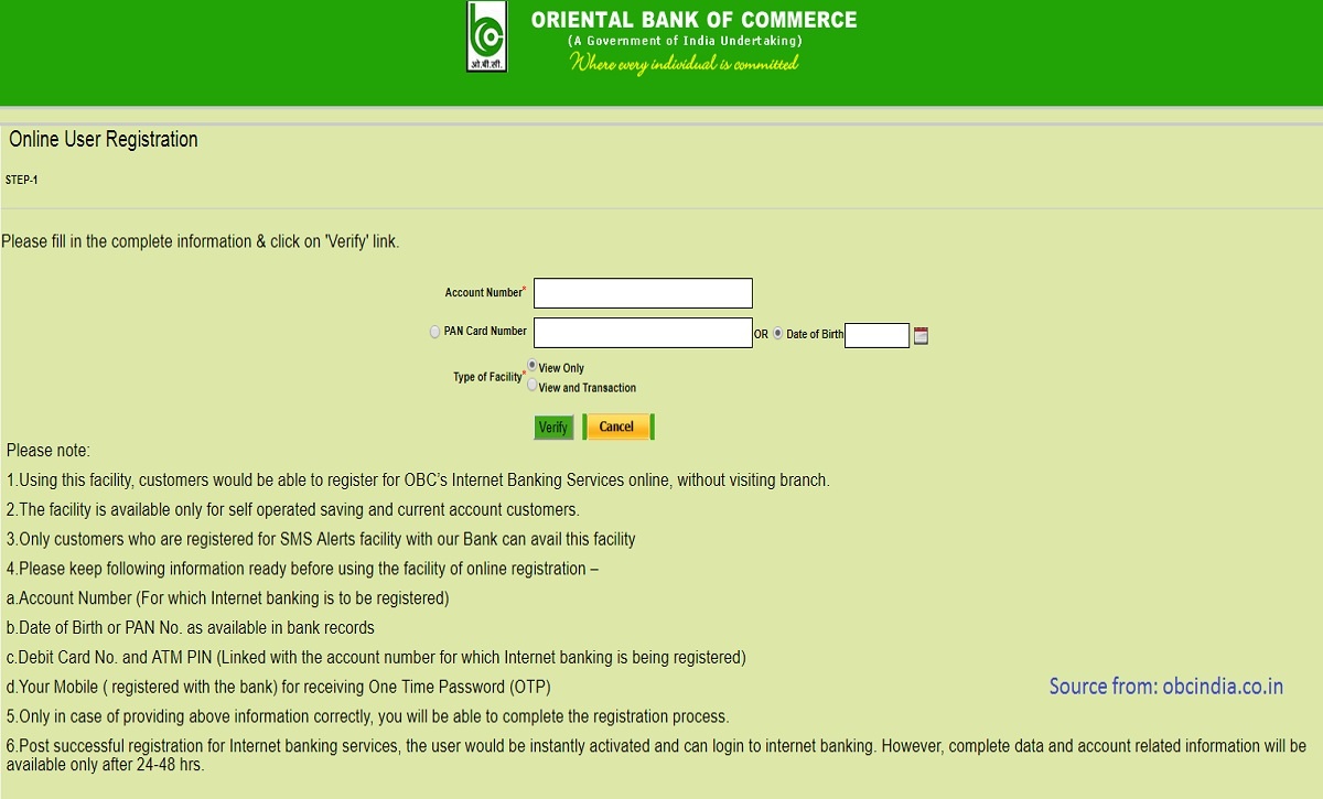 OBC Bank Internet Banking Sevices