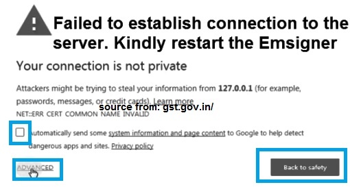 Failed to Establish Connection to the Server Kindly Restart the Emsigner